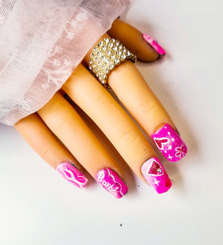 Barbie World Short and Sassy Hand Painted Press On Nails