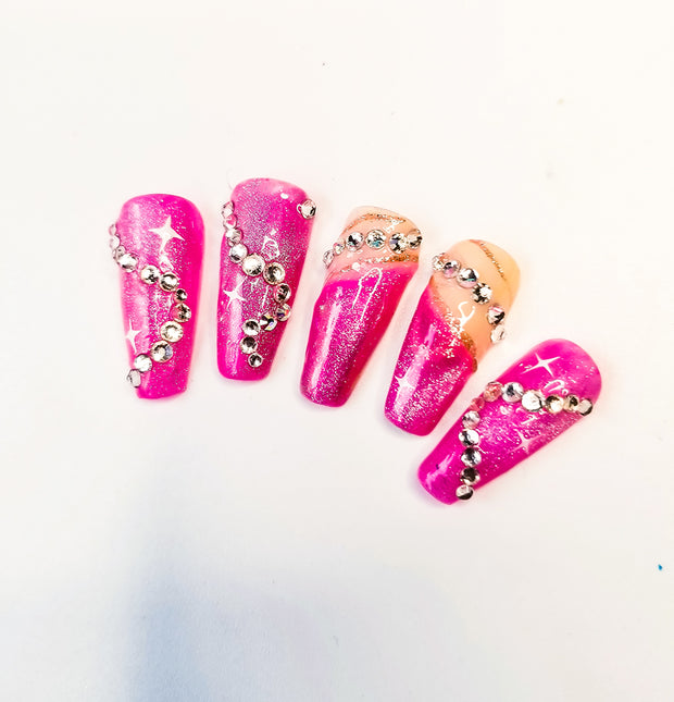 Blinded By Bling Long Hand Painted Gel Press On Nails