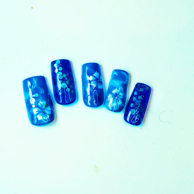 Blue Lagoon Short and Sassy Hand Painted Press On Nails