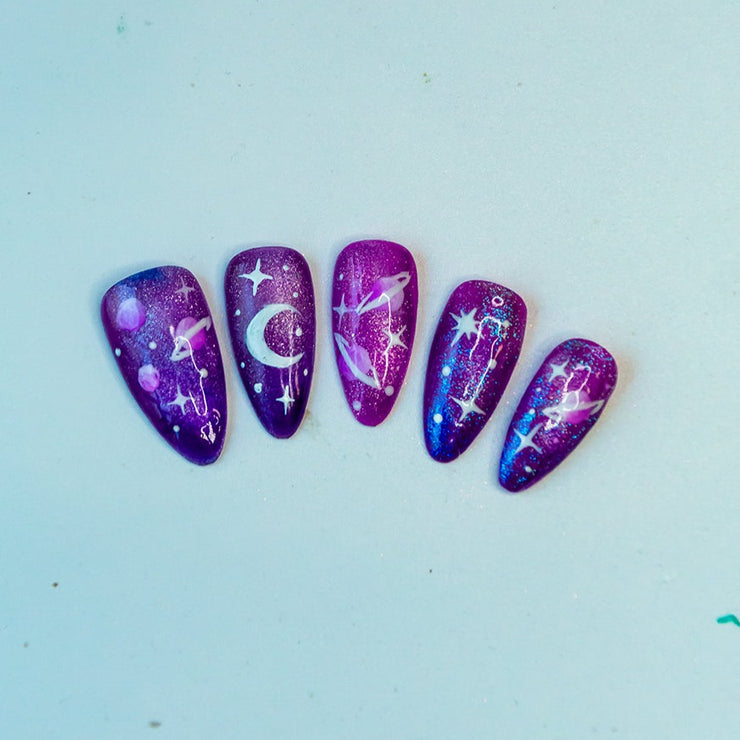 Cosmic Trip Short and Sassy Hand Painted Press On Nails