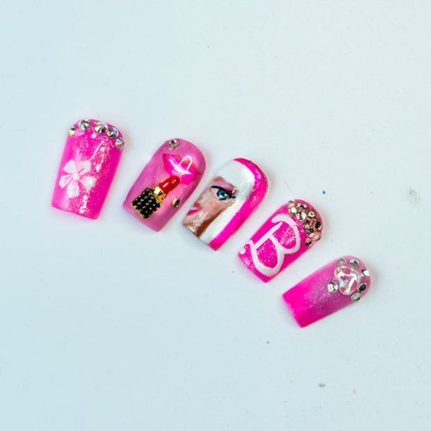Glam Girl Short and Sassy Hand Painted Press On Nails