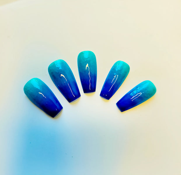 Into the Blue Short and Sassy Hand Painted Press On Nails