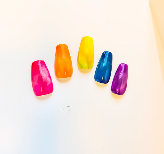 Rainbow Jelly Candies Short and Sassy Hand Painted Press On Nails