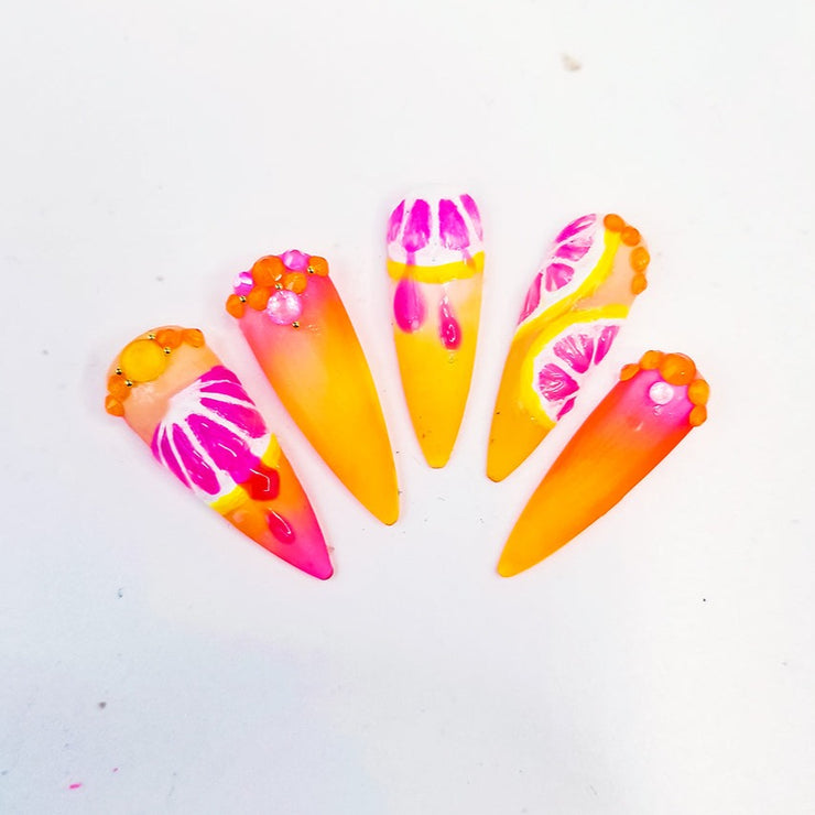 Juicy Hand Painted Gel Press On Nails