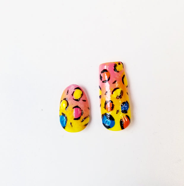 Neon Cat Short and Sassy Hand Painted Press On Nails