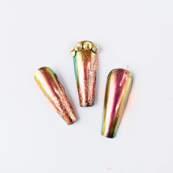 Bronzed Goddess Chrome Hand Painted Gel Press On Nails