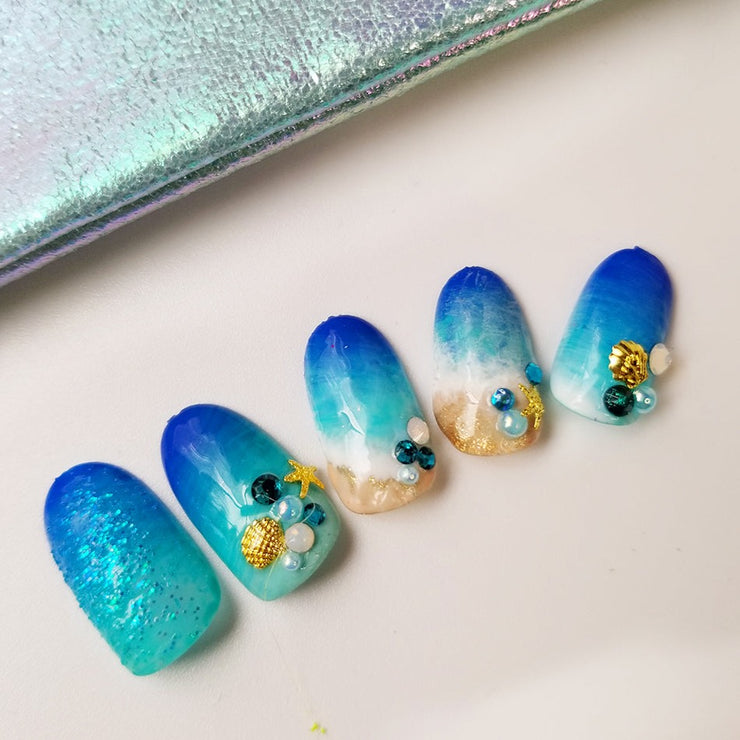 Beach Party Short and Sassy Hand Painted Press On Nails