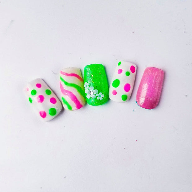 I'll Have a Mint Short and Sassy Hand Painted Gel Press On Nails