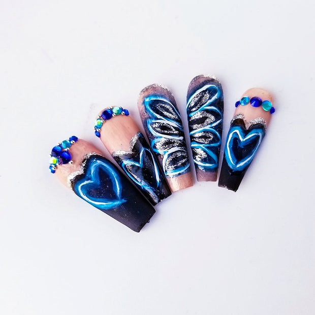 Electrified Love Hand Painted Gel Press On Nails