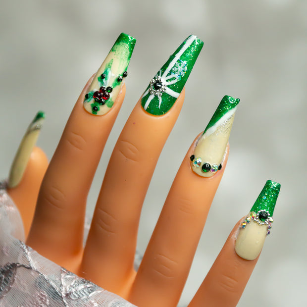 Gifts of Emerald Hand Painted Gel Press On Nails