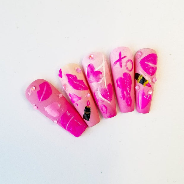 Glam Love Hand Painted Gel Press On Nails