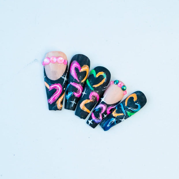 Graffiti Love Hand Painted Gel Press On Nails