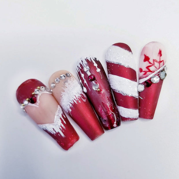 Holiday Party Hand Painted Gel Press On Nails