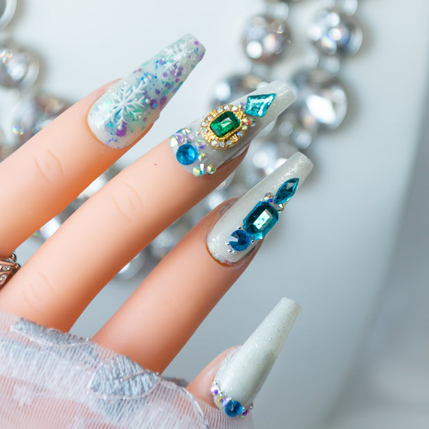 Winter Solstice Hand Painted Gel Press On Nails