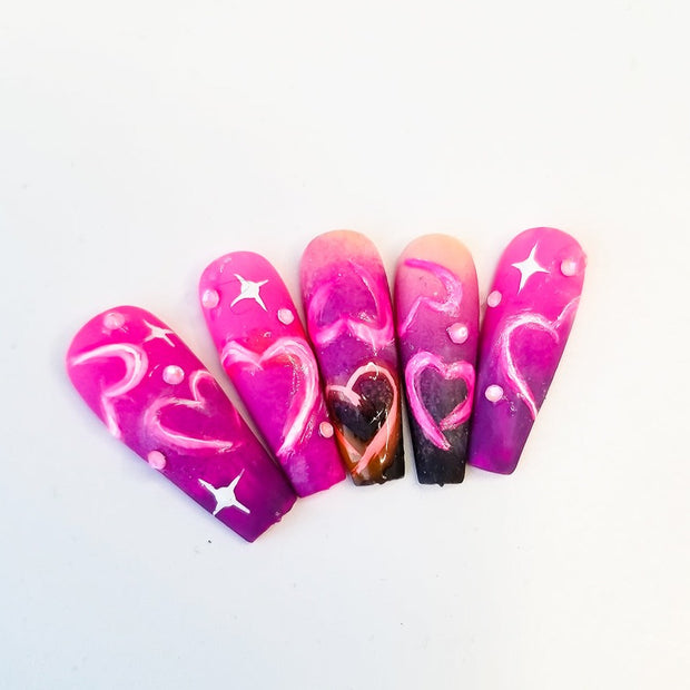 Pynk Glow Love Hand Painted Gel Press On Nails