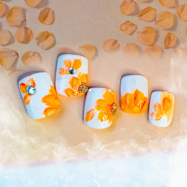 Blossoms Short and Sassy Hand Painted Press On Nails