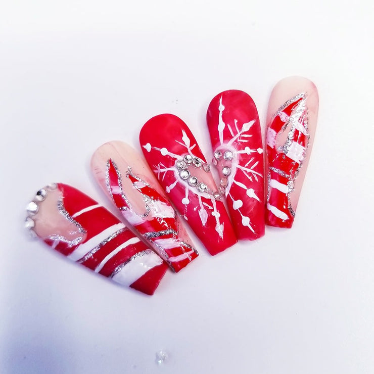 Peppermint Dreams Hand Painted Gel Press On Nails