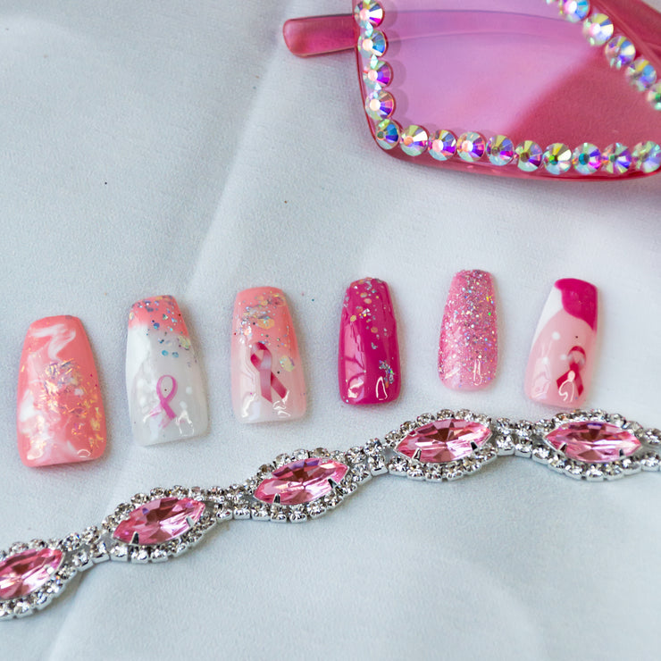 Come Pink With Me Hand Painted Gel Press On Nails Bundle