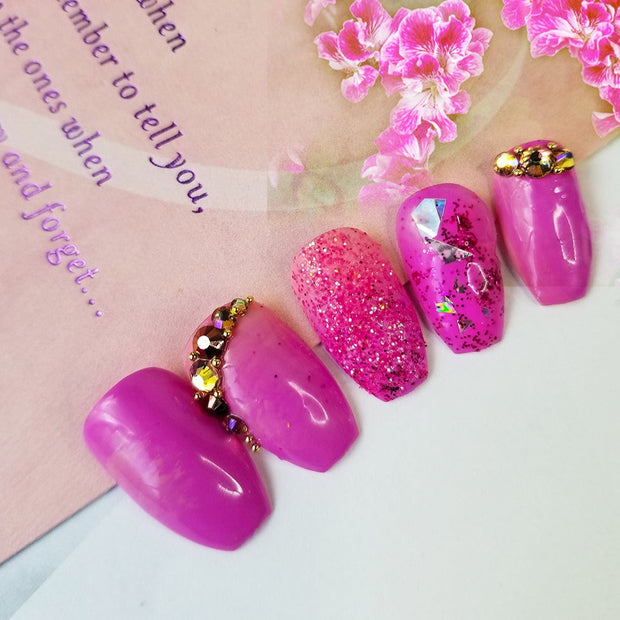 Purple Princess Short and Sassy Hand Painted Press On Nails