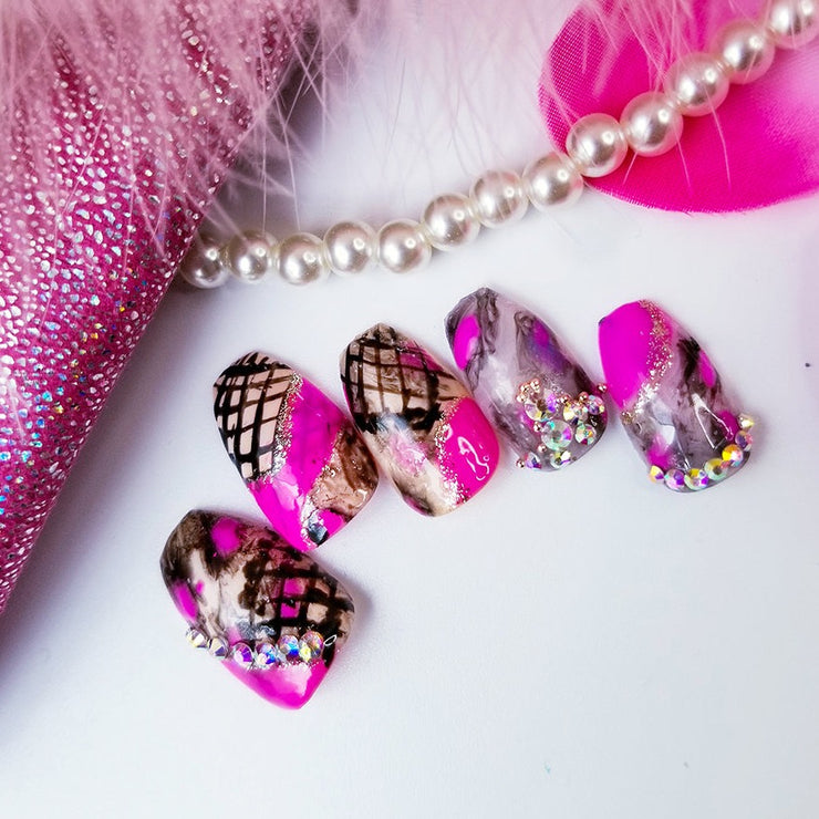 Risque  Short and Sassy Hand Painted Press On Nails