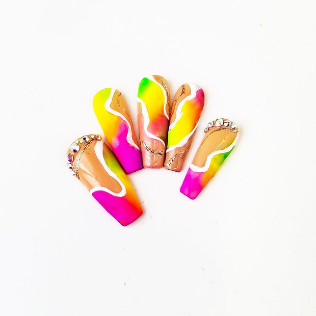 Rainbow Drip Hand Painted Gel Press On Nails