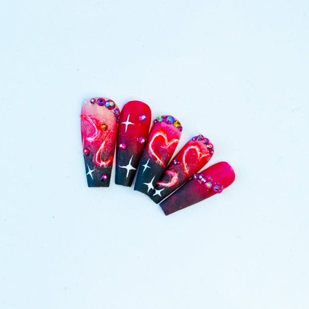 Red Hot Love Hand Painted Gel Press On Nails