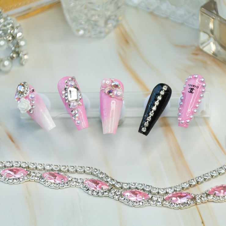 Sophisticated in Pink Hand Painted Gel Press On Nails