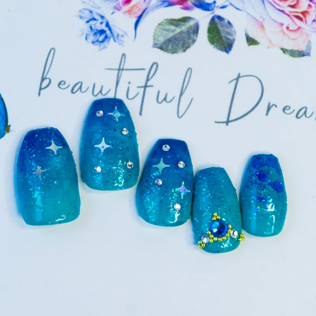 Star Bound Short and Sassy Hand Painted Press On Nails