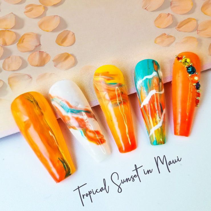 Vacay in Maui Hand Painted Gel Press On Nails