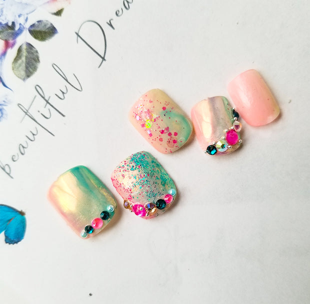 Unicorn Love Short and Sassy Hand Painted Press On Nails