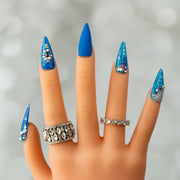 Lapis Crystal Hand Painted Gel Press On Nails